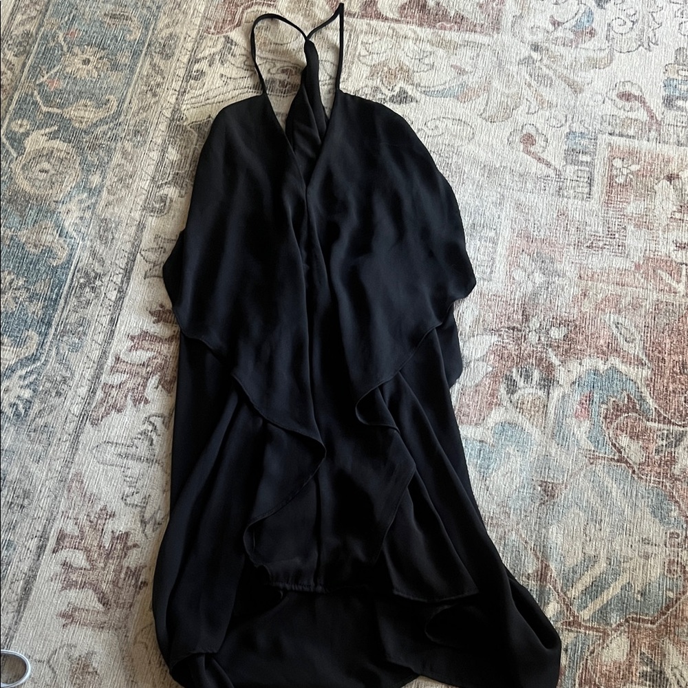 Elegant Black Halter Ruffle Midi Dress